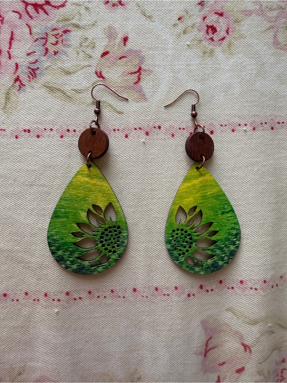 Tropical summer green and yellow dangly earrings